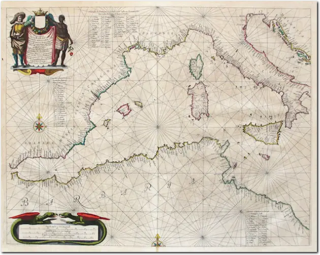 JANSSONIUS. Tabula Hydrographica de partibus occidentaliorubus Maris Mediterranei. 1650
