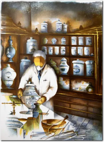 POULET. Il farmacista. 1984. Litografia