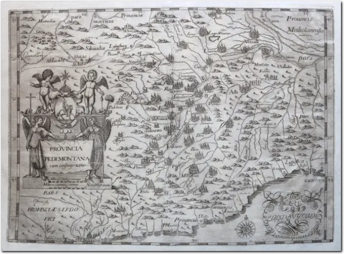 MONTECALERIO. Provincia Pedemontana cum confinjis. 1643