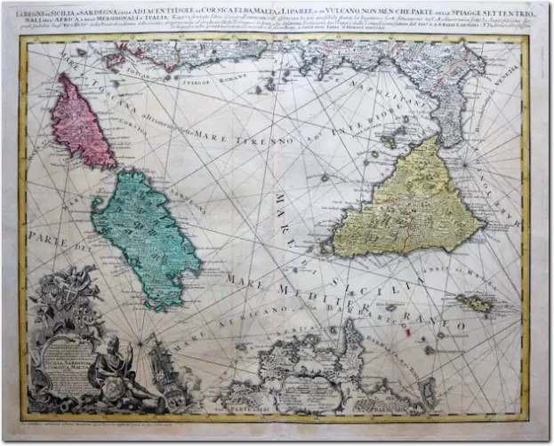 RIZZI-ZANNONI. Li Regni di Sicilia e Sardegna... 1762. Acquaforte